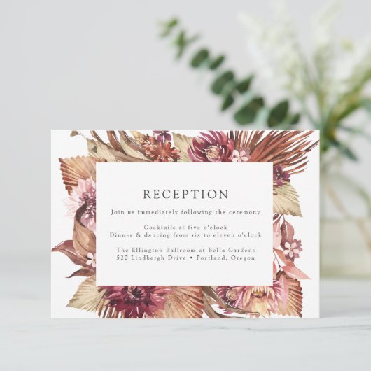 Boho woestijn bloemenbruiloft receptie informatiekaartje (Staand voorkant)