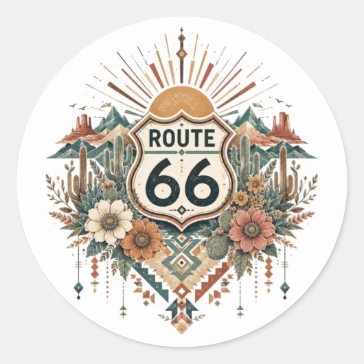 Boho woestijn bloemrijke weg decal ronde sticker (Voorkant)