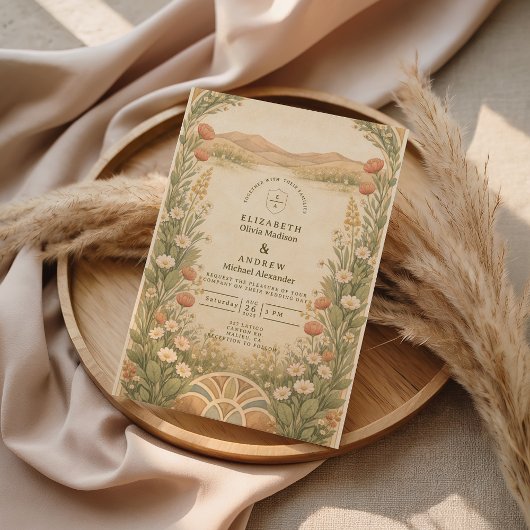 Boho Woestijn Botanische Bruiloft Kaart