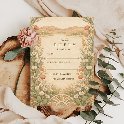 Boho Woestijn Botanische Bruiloft RSVP Kaartje