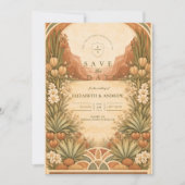 Boho woestijn bruiloft met wilde bloemen save the date (Voorkant)