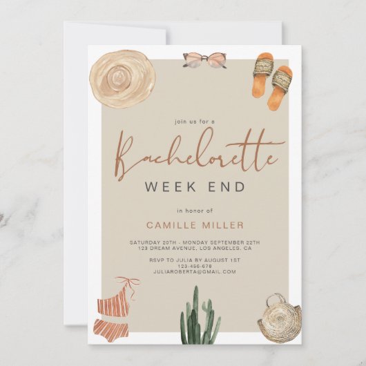Boho Woestijn Cactus Bachelorette Reisplan Kaart (Voorkant)