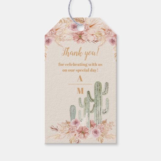 Boho woestijn cactus bruiloft cadeaulabel (Voorkant)
