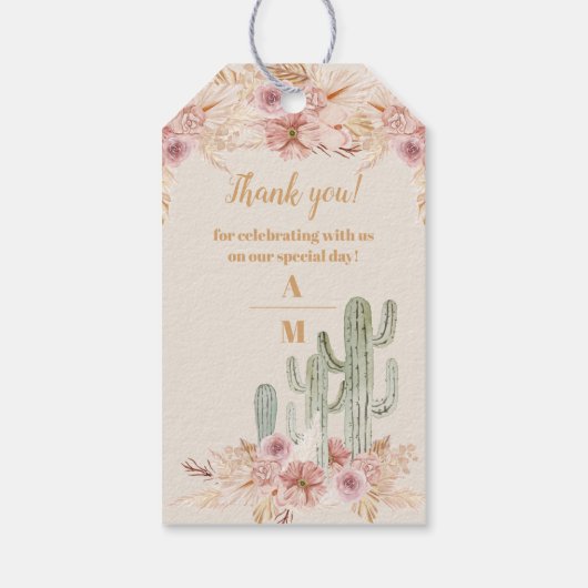 Boho woestijn cactus bruiloft cadeaulabel (Achterkant)