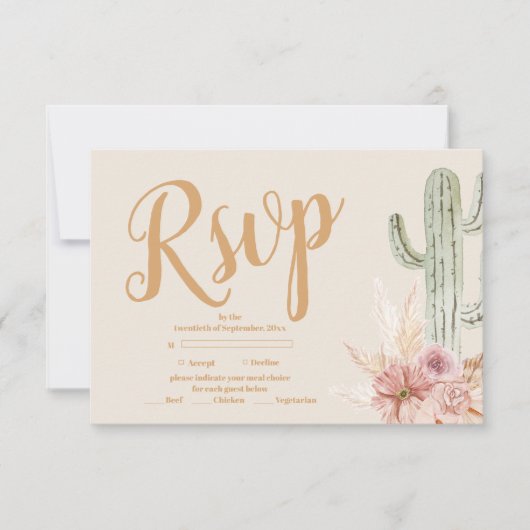 Boho woestijn cactus bruiloft RSVP kaartje (Voorkant)