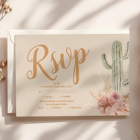 Boho woestijn cactus bruiloft RSVP kaartje