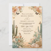 Boho Woestijn Cactus Elegante QR Code Huwelijk Kaart (Voorkant)