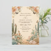 Boho Woestijn Cactus Elegante QR Code Huwelijk Kaart (Staand voorkant)