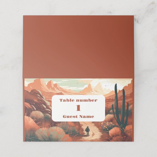 Boho woestijn cactus geïllustreerde bruiloft plaatskaartje (Buitenkant ongevouwen)