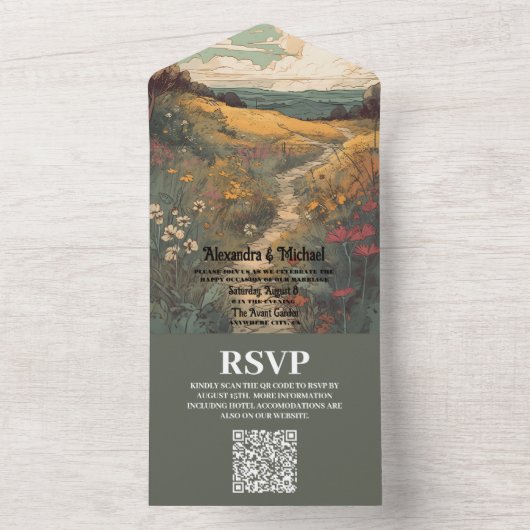 Boho woestijn cactus geïllustreerde bruiloft QR-co All In One Uitnodiging (Binnen)