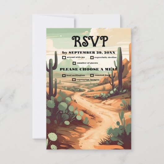 Boho woestijn cactus geïllustreerde bruiloft RSVP kaartje (Voorkant)