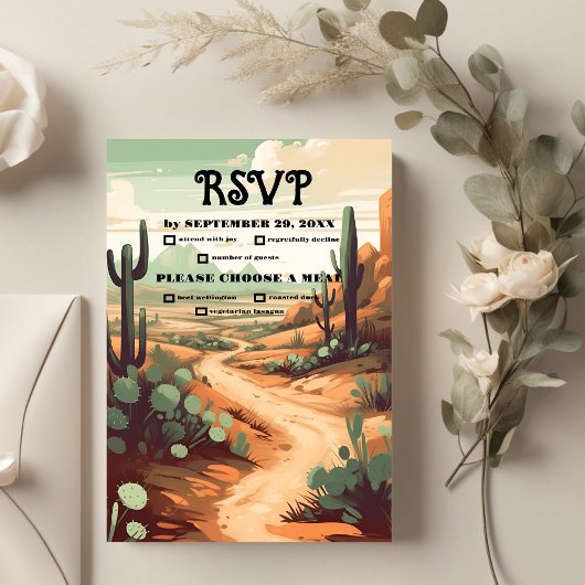 Boho woestijn cactus geïllustreerde bruiloft RSVP kaartje