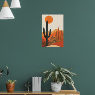 Boho Woestijn Cactus Zonsondergang Landschap Poster