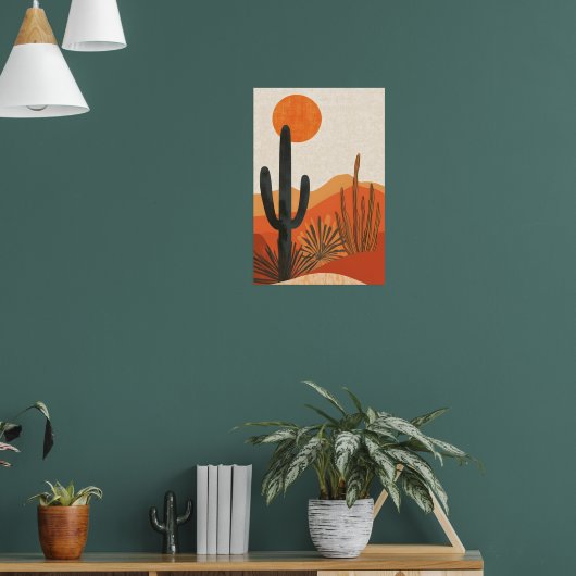 Boho Woestijn Cactus Zonsondergang Landschap Poster (Woonkamer 1)