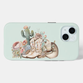 Boho woestijn cowgirl cowboylaarzen cowboy pet iPhone 15 case