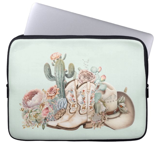Boho woestijn cowgirl cowboylaarzen cowboy pet laptop sleeve (Voorkant)