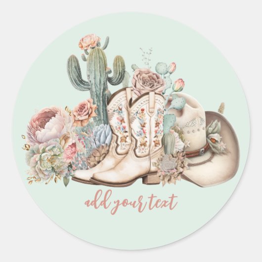 Boho woestijn cowgirl cowboylaarzen cowboy pet ronde sticker (Voorkant)