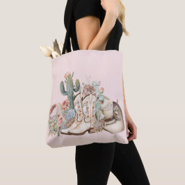 Boho woestijn cowgirl cowboylaarzen cowboy pet tote bag