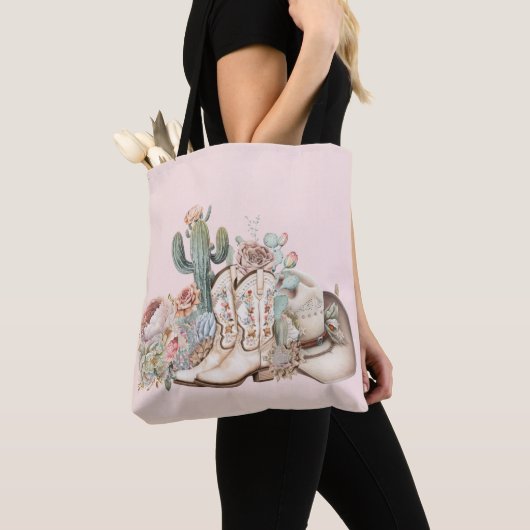Boho woestijn cowgirl cowboylaarzen cowboy pet tote bag (Dichtbij)