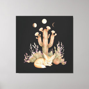 Boho woestijn Fennec Vos Slapend Onder Saguaro Cac Canvas Afdruk