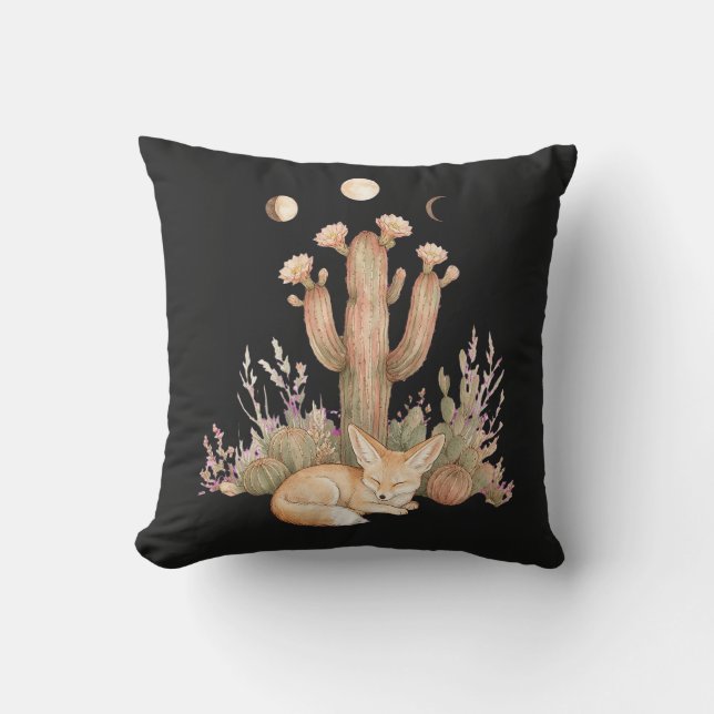 Boho Woestijn Fennec Vos Slapend Onder Saguaro Cac Kussen (Voorkant)