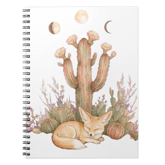 Boho woestijn Fennec Vos Slapend Onder Saguaro Cac Notitieboek (Voorkant)