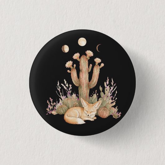Boho Woestijn Fennec Vos Slapend Onder Saguaro Cac Ronde Button 3,2 Cm (Voorkant)