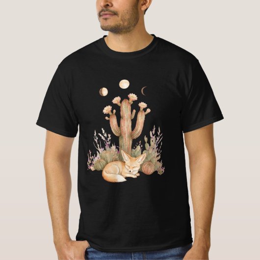 Boho Woestijn Fennec Vos Slapend Onder Saguaro Cac T-shirt (Voorkant)
