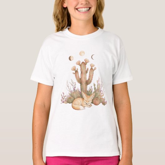 Boho Woestijn Fennec Vos Slapend Onder Saguaro Cac T-shirt (Voorkant)