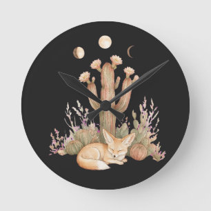 Boho Woestijn Fennek Vos Slapend Onder Saguaro Cac Ronde Klok