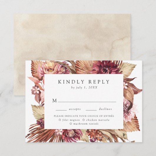 Boho woestijn Floral Maaltijd keuze RSVP Kaartje (Voorkant / Achterkant)