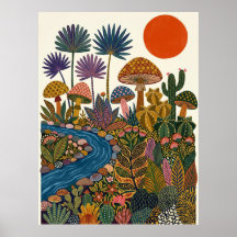 Boho Woestijn Folk Art Paddenstoel Cactus Rivier P
