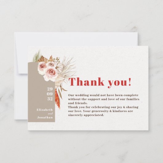 Boho-woestijn gedroogde bloemen aardschoen bedankkaart (Voorkant)