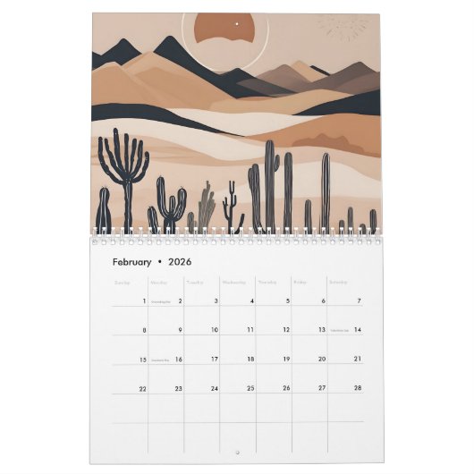 Boho woestijn kunst kalender (Feb 2026)