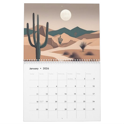 Boho woestijn kunst kalender (Jan 2026)