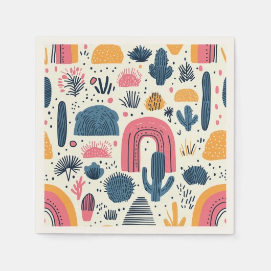 Boho woestijn met cactus en regenbogen servet (Voorkant)