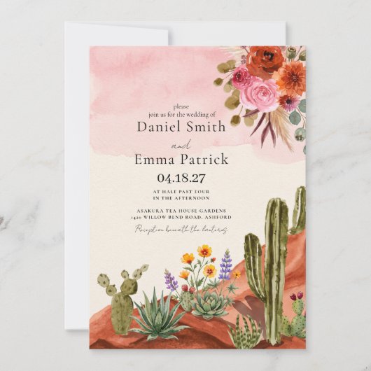 Boho Woestijn Mexicaanse Cactus Boheem Huwelijk Kaart (Voorkant)