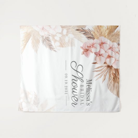 Boho woestijn Pampas gras Bruids douche achtergron Wandkleed (Voorkant (horizontaal))