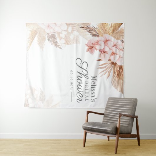 Boho woestijn Pampas gras Bruids douche achtergron Wandkleed (In Situ (horizontaal))