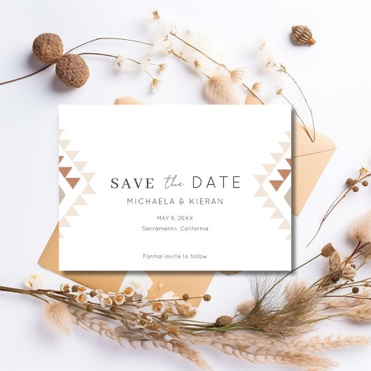 Boho woestijn roest terracotta bruiloft foto save the date