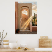 Boho woestijn roze bogen zonsondergang, wenteltrap poster (Keuken)