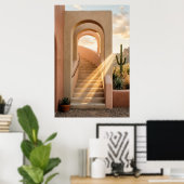 Boho woestijn roze bogen zonsondergang, wenteltrap poster (Thuiskantoor)