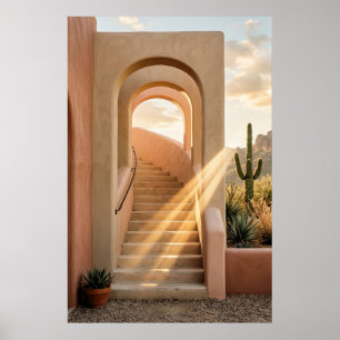 Boho woestijn roze bogen zonsondergang, wenteltrap poster