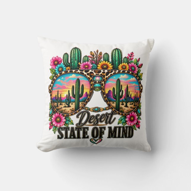 Boho Woestijn Staats Van Geest Cactus Zonsondergan Kussen (Voorkant)