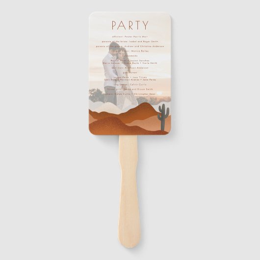 Boho woestijn terracotta bruiloft foto programma handwaaier (Achterkant)