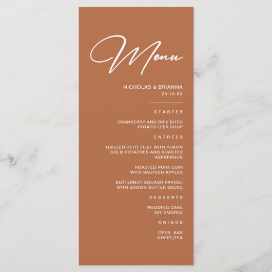 Boho woestijn verbrande Sinaasappel bruiloft Menu (Voorkant)