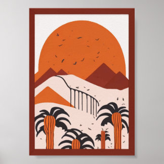 Boho woestijn zon palmboom landschapsprint poster