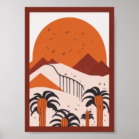 Boho woestijn zon palmboom landschapsprint poster (Voorkant)