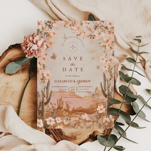 Boho Woestijn Zonsondergang Cactus Bruiloft Save The Date