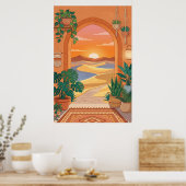 Boho woestijnboog Zonsondergang met duinen, hangen Poster (Keuken)